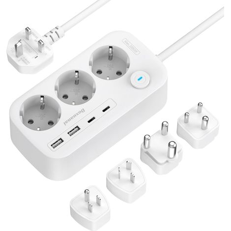 Adaptateur de Voyage International, Multiprise 3 Prises avec 4 Ports USB (2 USB-C), Adaptateur de Prise avec câble 1,5m pour Europe vers États-Unis Mexique Australie Thaïlande HK Namibie (1/5)