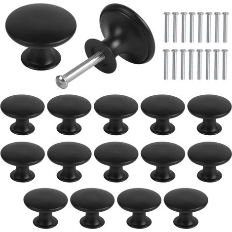 16PCS Boutons de Placard, Boutons de Tiroir Vintage, 30mm Tiroir de Porte Poignée, Rond Bouton de Meubles, Boutons de Porte, Poignées de Meuble pour Armoire Cuisine, Tables Chevet (Noir)-DOU