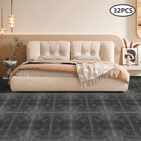 32 selbstklebende PVC-Bodenfliesen, schwarz, 12x12 Zoll, abziehen und kleben, UK