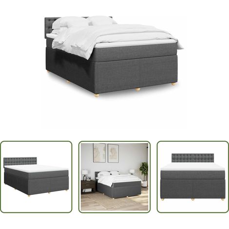 vidaXL Surmatelas - Sommier à lattes de lit avec matelas Gris foncé 140x200cm Tissu (1/5)