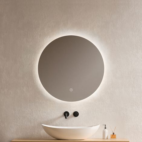 EMKE Miroir de salle de bain rond LED avec rétro-éclairage sans cadre Interrupteur tactile - Diamètre 50cm  Lumière Blanche Froide
