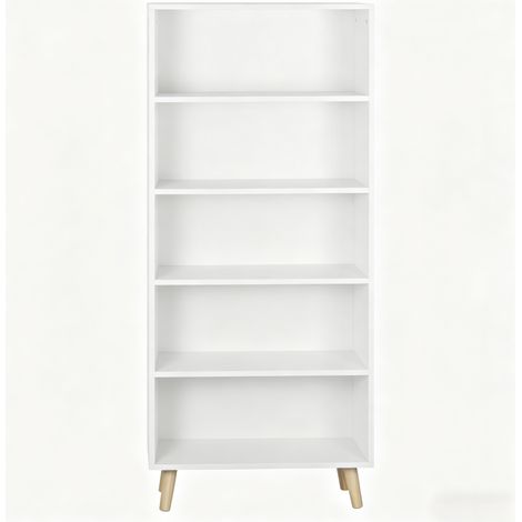 CHICFURN Libreria 60 x 24 x 144 cm bianca in melaminico con piedi in legno, 5 livelli (1/5)