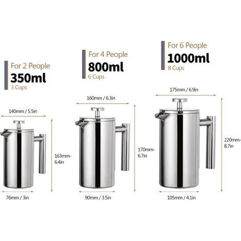 Cafetière à piston française 800 ml, cafetière isotherme à double paroi en acier inoxydable (1/5)