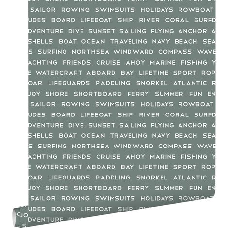 papier peint textes maritimes de plage vert grisé - ESTAhome (1/5)
