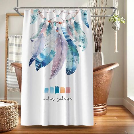 Rideau de douche imperméable et anti-moisissure 180 x 180 cm, lavable en machine, en polyester (motif plumes). (1/5)