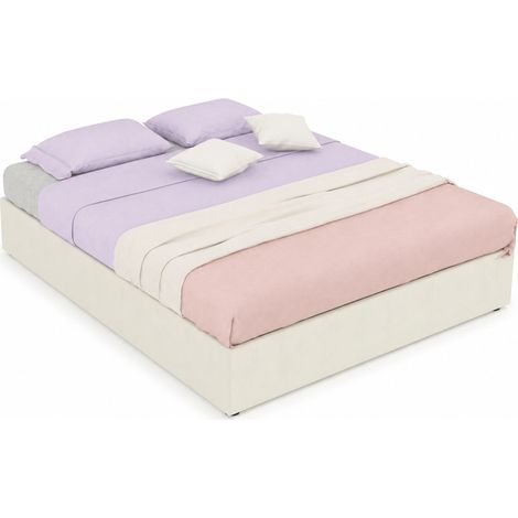 Cadre de lit 140x200 cm beige en tissu avec vérins pneumatiques, sommier à lattes stable et style moderne pour chambre, montage facile - CHICFURN (1/5)