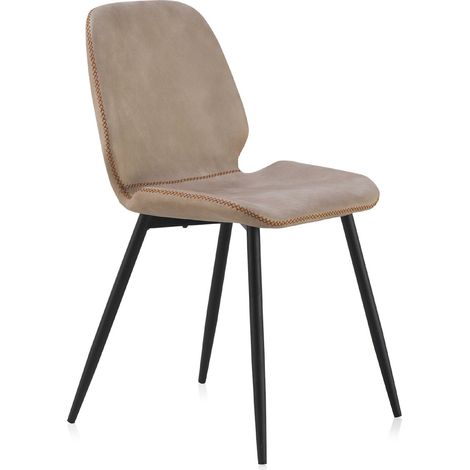 x2 Chaises tapissée beige élégante pieds métal noir protecteurs sol - beige sable et noir mat (1/5)