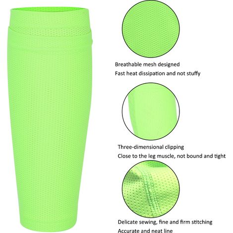 Paire de protège-tibias football fluorescents verts, équipement de protection pour le sport en extérieur, manchons de mollet en nylon.