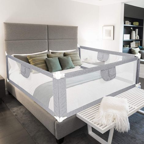 Barrière de Lit Enfants Bébés Protection Bord de Lit pour Sécurité des Enfants Bébés Portable Bedrail Safetyguard (Gris 200cm) (1/5)