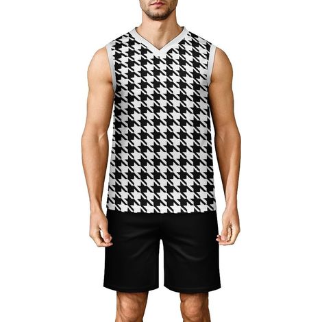 Men's Basketball Set, Adult Basketball Jersey, Sleeveless V-Neck Sports Outfit, Tank Top and Shorts for Fitness, Match Training, 3D Print (1/5)