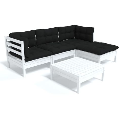 Muebles de jardín 5 pzas con cojines blanco madera de pino vidaXL (1/5)