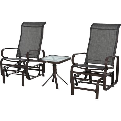 Outsunny 3 Pcs Rocking Chair Gliding Chair Set w/ Table for Patio Garden Brown