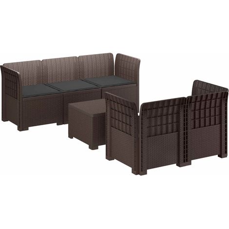 Divano da Giardino 5 Posti con Cuscini Stile Rattan PP Marrone vidaXL (1/5)