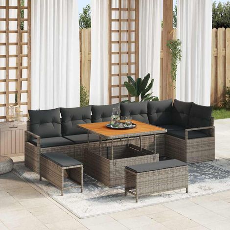 Garten-Sofa-Set mit Kissen mit Speicher 9 pcs Grau