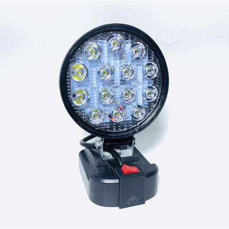 lampada a batteria per Makita 18 V, luce da lavoro a LED, faretto a LED a batteria, faretto portatile, luce da cantiere, torcia per Makita 18 V (rotonda).