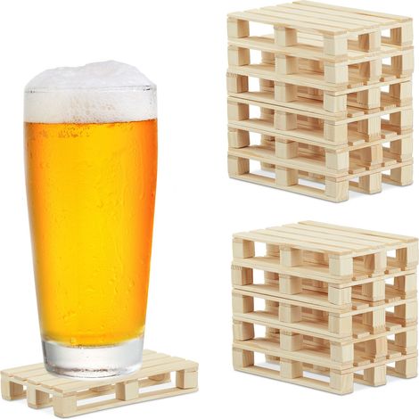12 Posavasos Palet, Posa Vasos Originales para Tazas, Copas y Vasos, Bar, Madera, 2 x 12 x 8 cm, Marrón