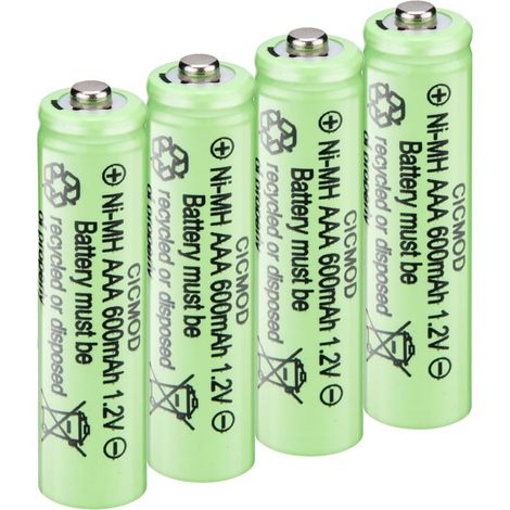 Piles Rechargeable NiMH AAA 600mAh HR03 1.2V Batterie Rechargeable Lot de 4 (1/5)