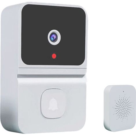 Wireless video doorbell with smart camera, 480P night vision, two-way audio, cloud storage, battery powered, white (1/5)