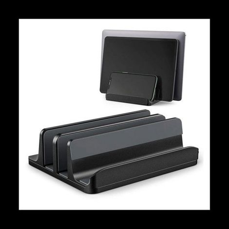 Support Vertical Pour Ordinateur Portable - 3 Emplacements Pour Ordinateur Tablette Telephone - Jusqu À 17,3 Pouces - Aluminium - Gris (1/5)