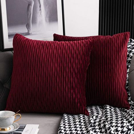 ZOLGINAH Housses de Coussin Rouge Bordeaux: 2 Pack 40cmx40cm Taies d'oreiller Décoratives Carrées en Velours Rayé pour Canapé de Chambre