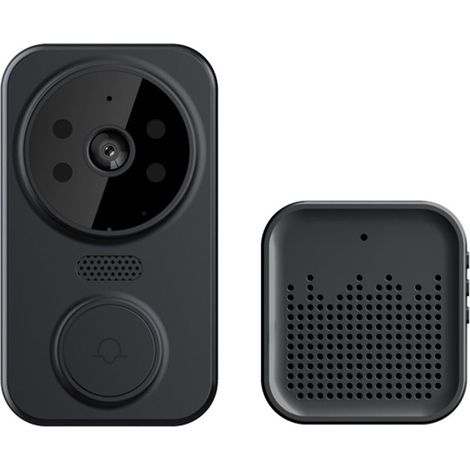 Sonnette vidéo intelligente, Sonnette visuelle sans fil à distance, Sonnette d'interphone de caméra WiFi, Sonnette de sécurité de détection de mouvement,Noir (1/5)