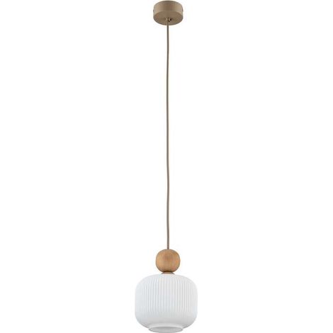[NEUWERTIG] B-Ware Pendelleuchte Ballo Hängelampe LED dimmbar 1-flammig weiß Ø15cm E14 Glas Holz (1/2)