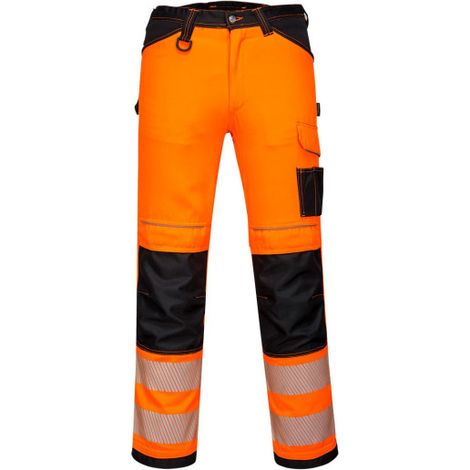 Pantalones de trabajo de alta visibilidad PW3 de tiro bajo con cinta reflectante PW340 41 pulgadas (talla 52) Naranja/Negro