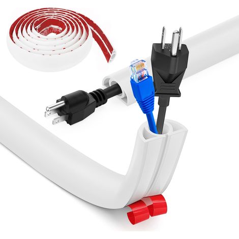 Cache Cable Sol, Petit Canal de câble Flexible,3.0M x 2cm Goulotte Passe Cable Sol Silicone, Cache Fil Électrique Sol Auto-Adhésif Facile à Couper Montage pour Tous Les Câbles (Blanc-Arrondi) (1/5)