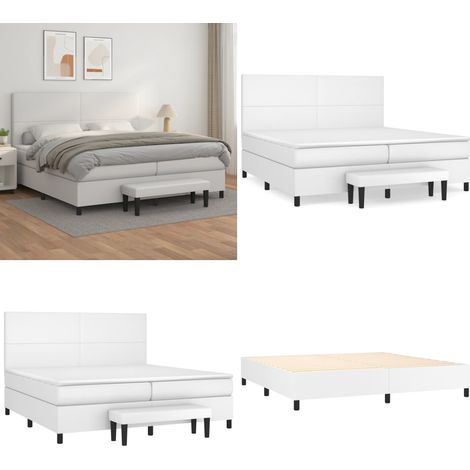 Sommier à lattes de lit avec matelas Blanc 200x200cm Similicuir - Sommier à lattes - Matelas à ressorts ensachés (1/5)