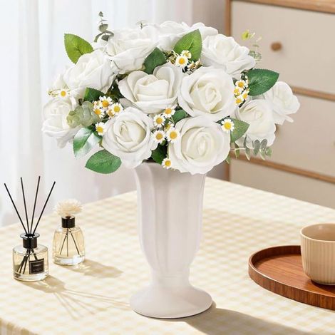 12 Pièces Roses Artificielles Classique en Soie avec Longue Tige, pour DIY Bouquets de Mariage/Mariée, Dé FLEUR-PLANTE ARTIFICIELLE (1/5)