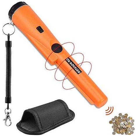 Handheld Metal Detector, IP66 Waterproof Pinpointer Metal Detector 360° Detection for Children Adults High Sensitivity with Built-in LED Indicator for Treasure Hunting (Orange) (1/5)