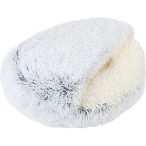 Lit-grotte pour chat, doux et confortable, semi-fermé, sécurité renforcée, amovible, rond, apaisant pour chat et chien, pour la maison et l'intérieur, en peluche grise (1/5)