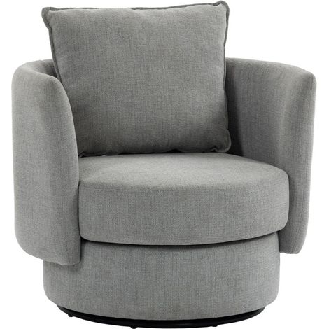 Fauteuil pivotant 360° en tissu lin clair avec coussin, chaise lounge confortable (1/5)