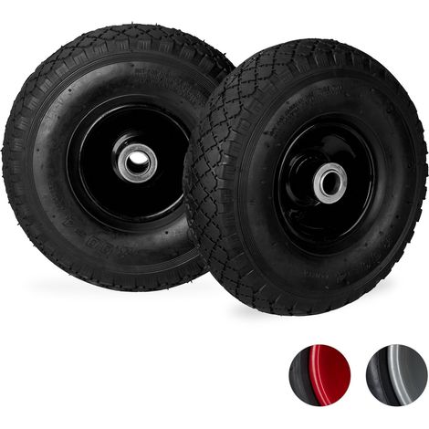 Relaxdays Hand Truck Wheels 3.00-4, Set of 2, Pneumatic, Up to 100 kg, 260 x 85 mm, Steel Rim Tyres, Black/Black
