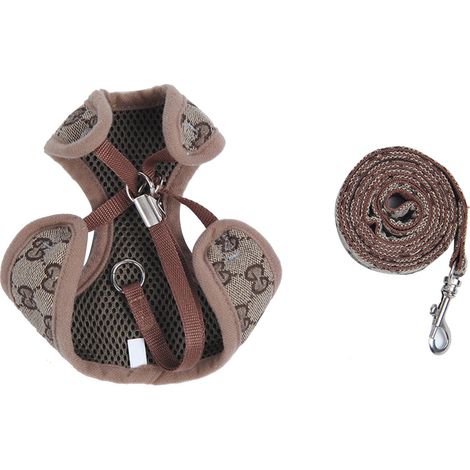 Haustiergeschirr mit verstellbarer und atmungsaktiver Polyesterleine, Ausbruchschutz, für Hunde und Katzen, ideal zum Spazierengehen und Training, khaki, Größe L (90 g/3,2 oz) (1/5)