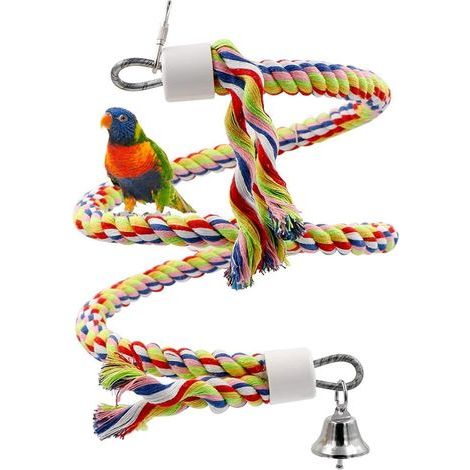 Cotton Rope Bird Toy, Built-in Bell, Flexible Spiral, Parrot Parakeet Cage (1/4)