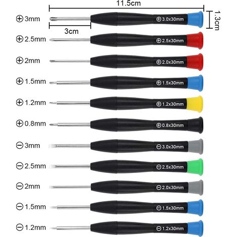 Lot de 11 mini tournevis cruciformes à fente magnétique pour montres, lunettes, bijoux, ordinateurs, ordinateurs portables, appareils électroniques de précision MNS (1/4)