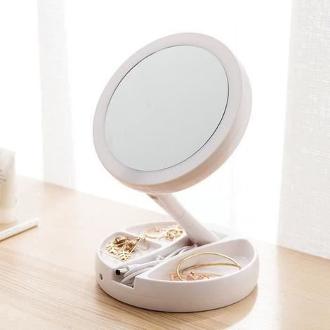 Spaire Miroir Maquillage 10X Double Face LED Miroir Grossissant Pliable pour Cosmétique et Soin de Peau avec Câble de données US