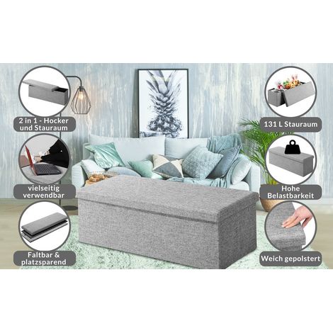Foldable grey storage bench 115 cm mdf pu cover (1/5)