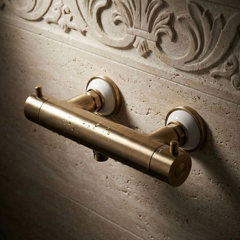 PaulGurkes Dusch-Thermostat Retro mit Keramik Mischbatterie Antike Bronze Messing