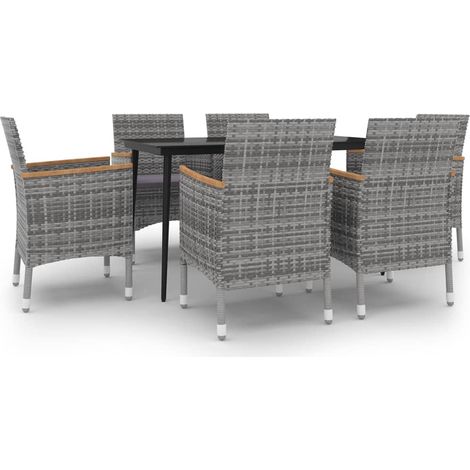 Maison Exclusive - 7-tlg. Garten-Essgruppe mit Auflagen Poly Ratt
