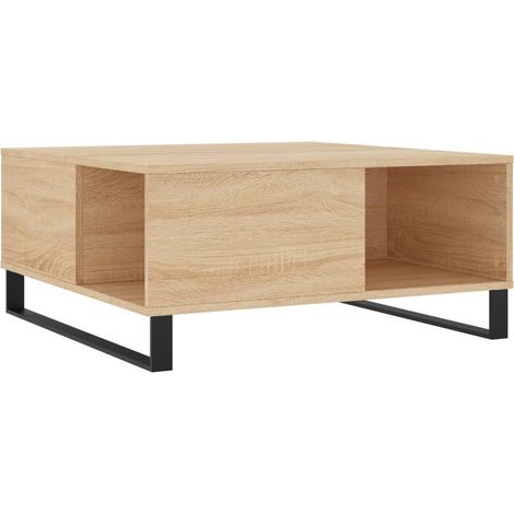 Mesa de centro de diseño rústico moderno 80 x 80 x 36,5 cm madera de ingeniería y metal color roble DEC039006