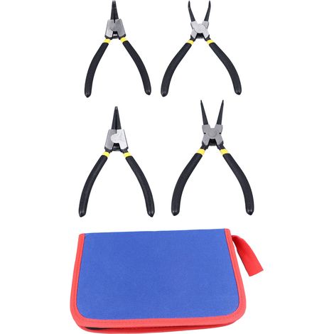 Jeu de pinces à anneau encliquetable, Kit de circlips en acier avec mâchoires droites pliées, outils manuels pour la réparation et l'entretien 7 pouces 4 pièces (1/5)