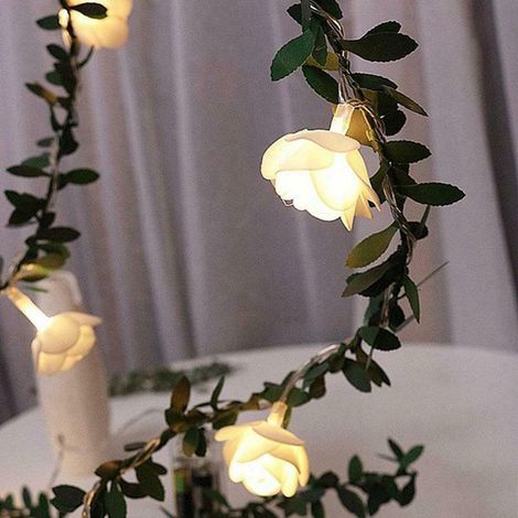 Guirlande Lumineuse LED Fleur Rose 3M 20 LEDs, Alimentée par Piles pour Décoration Jardin Fête Mariage Extérieur