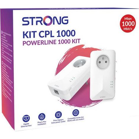 Kit CPL - STRONG - Powerline 1000 Duo - Prise Filtrée - 2 Adaptateurs - Haut débit jusqu'a 1000 Mbit/s