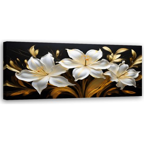 Tableau déco Fleurs abstraites de lys blancs glamour 90x30 (1/5)