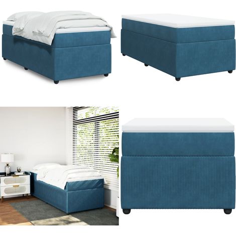 vidaXL Sommier à lattes de lit avec matelas Bleu foncé 100x200 cm (1/5)