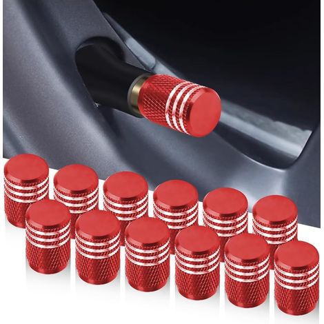 12 Pièces Bouchons De Valve De Pneu, Bouchons Tige De Valve Pneu en Aluminium avec Joint, Bouchons Valve Pneu, Chapeaux Anti-Poussière Voiture pour Voiture, Moto, Bicyclette(Rouge) (1/5)