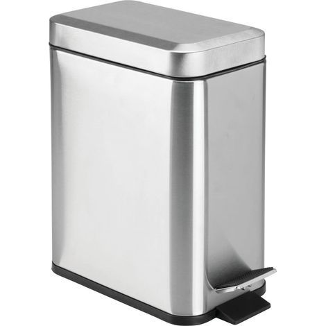 Poubelle à pédale en acier inoxydable 5L – Compacte 28x14x30cm – Couvercle scellé et poignée pour salle de bain et cuisine (1/5)