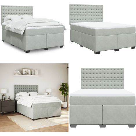 Sommier à lattes de lit et matelas Gris clair 140x200cm Velours - Lit Double - Lit Plateforme - Matelas À Ressorts Ensachés - Tête De Lit Réglable - Surmatelas - Home & Living (1/5)